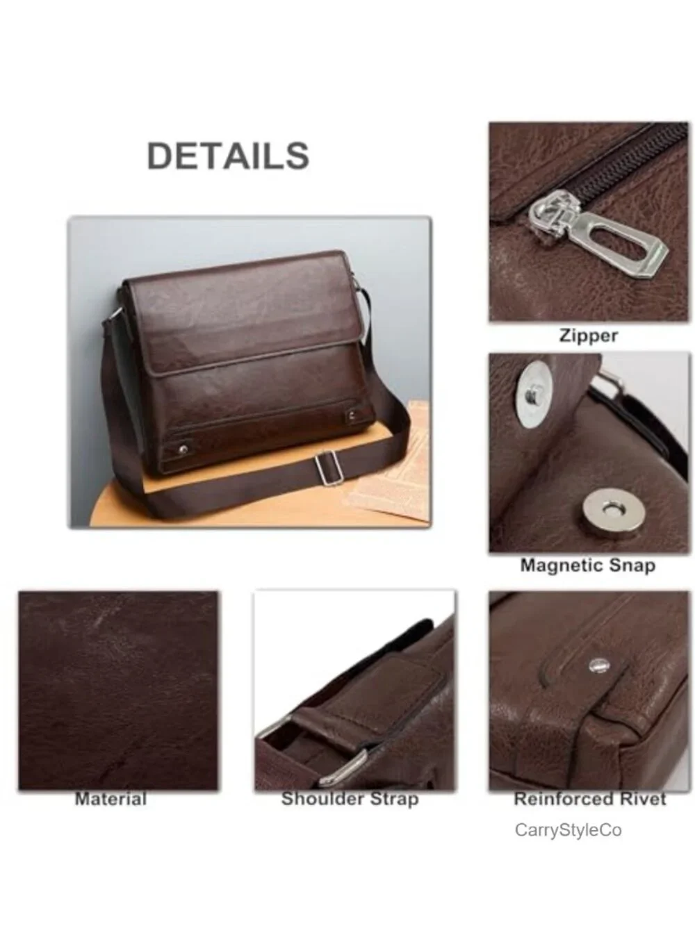 Men's Messenger Bag PU Leather Crossbody Shoulder Bag Adjustable Strap